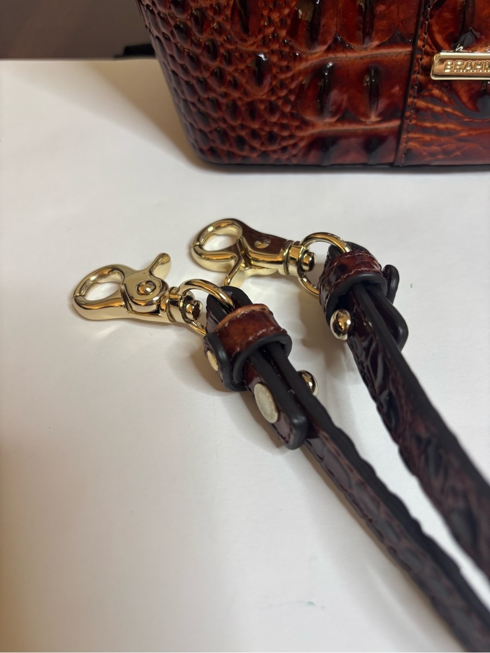 Brahmin Faith in Pecan in Croco-Embossed Leather Mini Bucket Bag - Picture 8 of 8